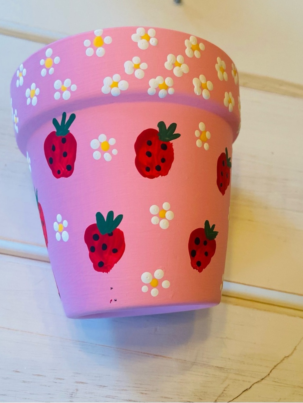 Strawberry & Daisy 4-Inch Terracotta Pot